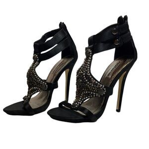 Zigi Ankle Strap Rhinestone Sexy Boudoir Stilettos Black Silver